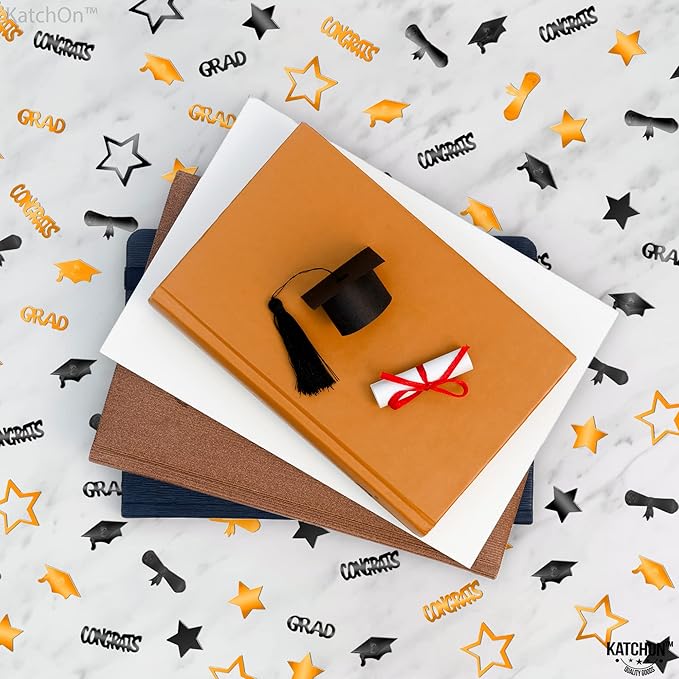 KatchOn, Congrats Grad Graduation Confetti 2025 - Pack of 1000 | Orange and Black Class of 2025 Decorations | Grad Confetti for Orange and Black Graduation Decorations 2025