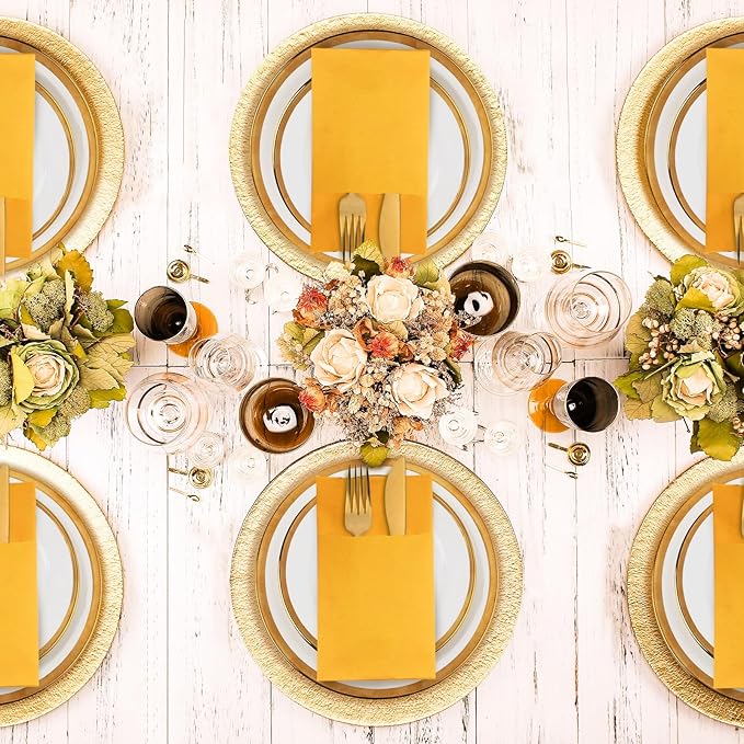 KAMMAK Dinner Napkins Disposable Orange-Yellow Cloth Like Paper Napkins with Pocket 100 Pack Wedding Napkins Reception Guest Hand Towels for Party, Decorative, Bathroom, Restaurant (16.5 x 16.5 inch)