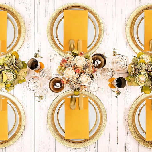 KAMMAK Dinner Napkins Disposable Orange-Yellow Cloth Like Paper Napkins with Pocket 100 Pack Wedding Napkins Reception Guest Hand Towels for Party, Decorative, Bathroom, Restaurant (16.5 x 16.5 inch)