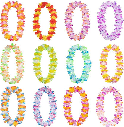 FreshDear 12 Counts Hawaiian Leis Bulk,leis for luau party,hawaiian leis for adults,beach party favors for adults,Summer Beach Vacation,Theme Party Decorations