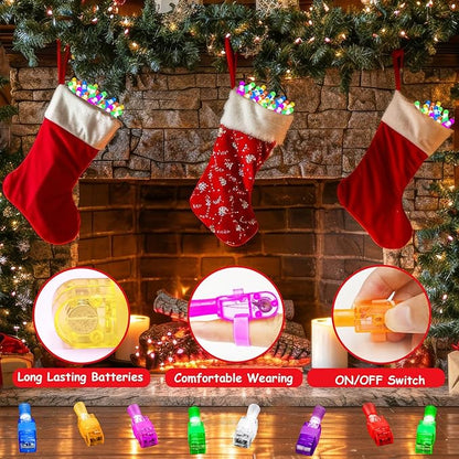 40PCS Christmas Party Favors for Kids,Christmas LED Light Up Finger Lights Glow in the Dark Party Favors for Kids, Classroom Prizes Trick or Treats Gifts