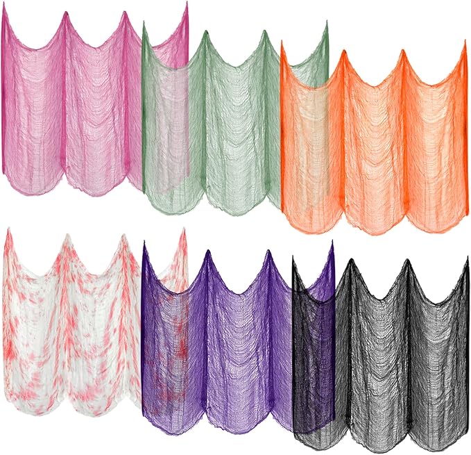 ZeeDix 6 Pack Halloween Creepy Cloth 30 x 75 Inch Halloween Decoration Spooky Scary Gauze Cloth for Party Supplies Outdoor Yard Home Doorways(6 Colors)