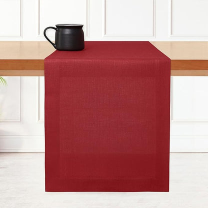 D'Moksha Homes Linen Red Table Runner 60 Inches - 100% Pure Linen Table Runner 14 x 60 Inch for Coffee Tables, Dresser, Winter, Christmas, Holiday - Machine Washable