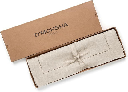 D'Moksha Homes Linen Light Natural Table Runner 90 Inches Long - Classic Hemstitch 100% Pure Linen Dining Table Runner 14 x 90 Inch for Winter, Christmas, Holiday