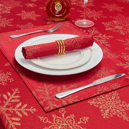 Cloth Napkins Set of 8–Square Jacquard Sparkling Metallic Snowflake Fabric Polyester Washable Reusable Cloth Napkins for Kitchen Dinner Dining Restaurant Wedding Table(Red Gold/17x17 Inch)