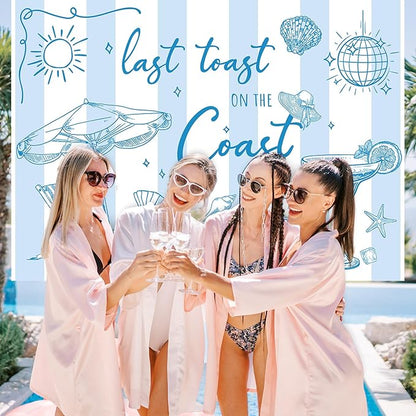 Last Toast on The Coast Backdrop 7 x 5 Ft Summer Beach Photography Background Banner Blue Champagne Bachelorette Party Photo Prop for Bachelorette Bridal Shower Engagement Party Decor
