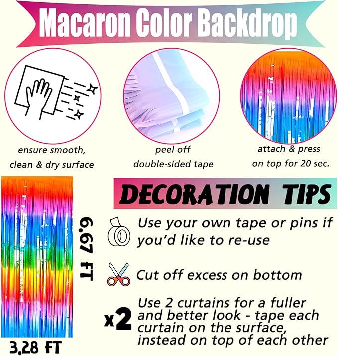 4 Pack Rainbow Fringe Curtain Backdrop, 3.2Ft x 8.2Ft Metallic Tinsel Foil Fringe Streamers Background for Photo Booth Birthday Wedding Baby Shower Party Thanksgiving Christmas Decorations New