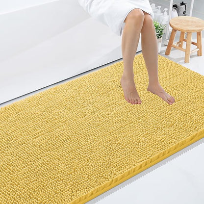 Smiry Luxury Chenille Bathroom Rugs 59x35, Extra Soft and Absorbent Shaggy Bath Mat, Machine Washable, Non-Slip Plush Carpet Runner for Tub, Shower, and Floor, Home Decor Accessories, Yellow