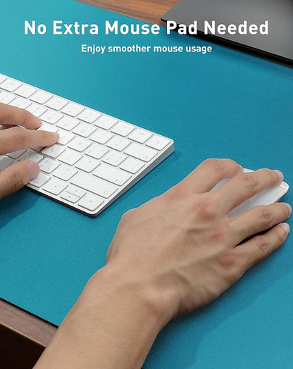 Aothia Faux Leather Desk Mat - Large Mouse Pad, Non-Slip PU Leather Blotter, Waterproof Writing Surface for Office and Home (Turquoise, 40" x 24")