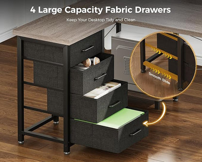 AODK L Shaped Gaming Desk with 4 Drawers, 61" Reversible Home Office Desks with Power Outlets, L Shaped Computer Desk with USB Charging Port and Host Stand, Corner Desk, Easy to Assemble, Grey