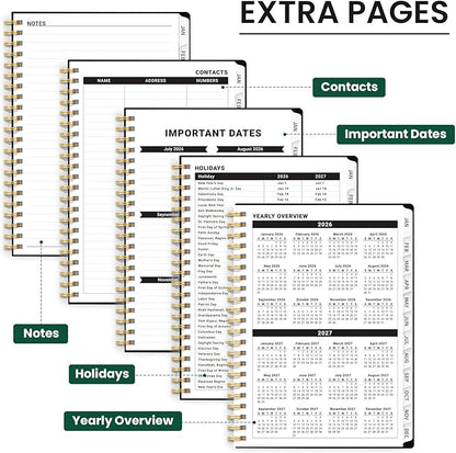 2026 Planner, Weekly and Monthly Planner for Women, Jan 2026 - Dec 2026 Pretty 2026 Calendar Planner with Monthly Tabs, Inner Pocket, Spiral Binding, Perfect for Office Home School - 6.3" x 8.5", Succulent