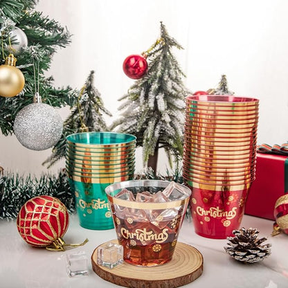 WELLIFE 60Pcs 9oz Christmas Party Cups, Christmas Cups Disposable, Includes 20 Each of Three Color Plastic Cups for Xmas