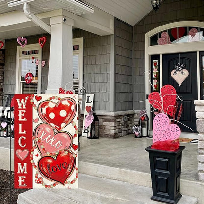 AVOIN colorlife Love Hearts Valentines Day Garden Flag 12x18 Inch Double Sided Outside, XOXO Welcome Anniversary Yard Outdoor Flag