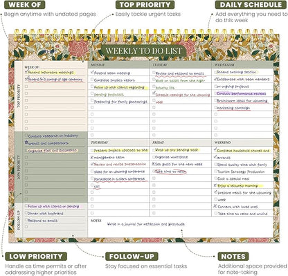 Weekly To Do List Notepad with 52 Undated Sheets（8.5"×11"）- Undated Weekly Planner Notepad for Office Desk Accessories and Supplies - Olive Grove