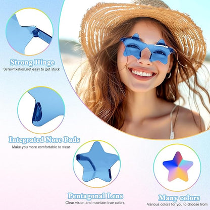 NACHLYNN 12 Pcs Rimless Star Shaped Sunglasses Light Blue Transparent Sunglasses Pentagram Glasses for Party Favor Cosplay