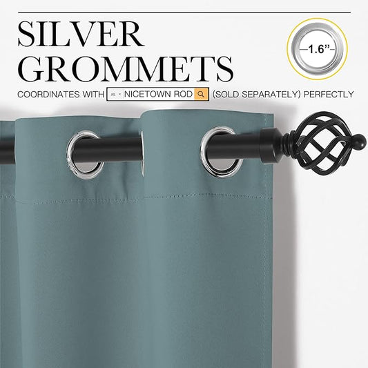 NICETOWN Modern Blackout Curtains Noise Reducing, Thermal Insulated and Privacy Room Darkening Drape Panels for Boy's Guest Room Door Window (Greyish Blue, 2 Panels, W42 x L95 -Inch)