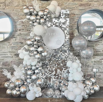 162pcs White and Silver Balloons Arch Kit, Different Sizes White Metallic Silver and Confetti Balloons for Winter Wonderland Wedding Baby Shower Birthday Party Decorations