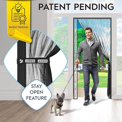 AUGO Fiberglass Magnetic Screen Door Reversible Left Right Side Opening - Self Sealing, Heavy Duty, Hands Free, Keeps Bugs Out - Pet and Kid Friendly - Patent Pending Keep Open Feature – 38” x 83”