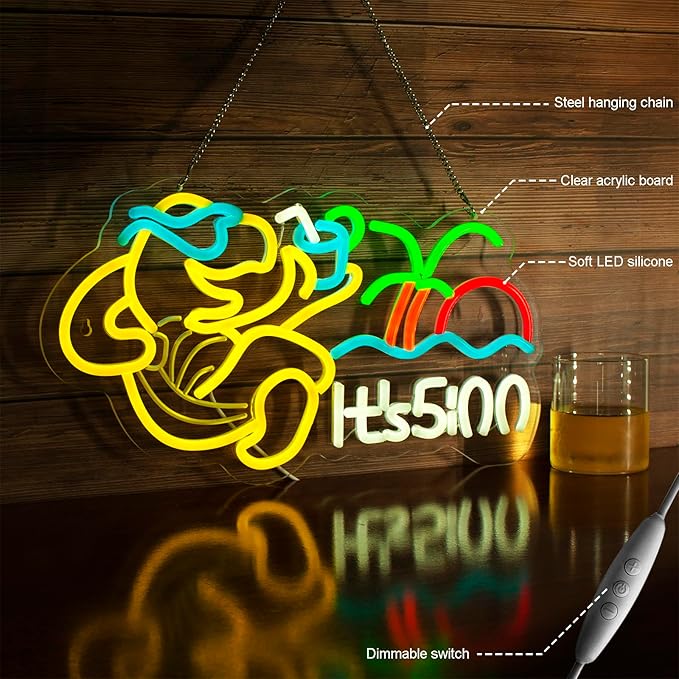 Turtle Have A Drink Neon Signs for Wall Decor, Its 5 00 O'clock Led Neon Light,Dimmable,USB Powered, Five Oclock for Bar Beer Pub Man Cave Garage