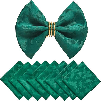 Cloth Napkins Set of 8 – Square Jacquard Floral Flowers Fabric Polyester Washable Reusable for Kitchen Dinner Dining Restaurants Wedding Party Banquet Table(Dark Green/17x17 Inch)