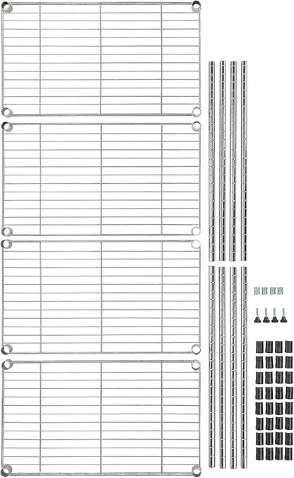 Amazon Basics 4-Shelf Adjustable Storage Shelving Unit for Garage, Steel Wire Rack, 200 Pound Loading Capacity per Shelf, 13.4"D x 23.2"W x 48"H, Chrome