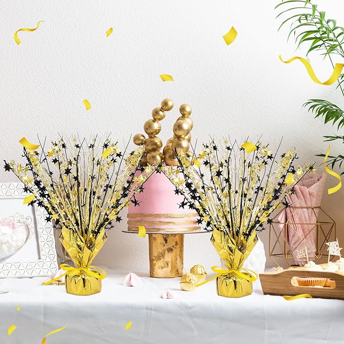 Crowye 18 Pcs Foil Spray Centerpiece Christmas Party Winter Star Table Decoration Burst Metallic Table Centerpieces for Birthday Party Season Holiday(Black Gold)