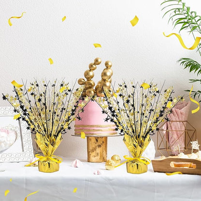 Crowye 18 Pcs Foil Spray Centerpiece Christmas Party Winter Star Table Decoration Burst Metallic Table Centerpieces for Birthday Party Season Holiday(Black Gold)