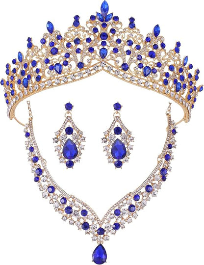 Kamirola Tiaras and Crowns for Women,Tiaras Earrings Necklace, Crystal Bridal Jewelry Set, Costume Party Halloween Prom Pageant Jewelry for Women TR80
