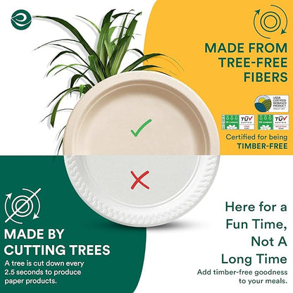 ECO SOUL Compostable 9 Inch(500-Pack) Biodegradable Heavy-Duty Disposable Eco-Friendly Paper Plates for Thanksgiving Dinner & Parties, Wedding, Event
