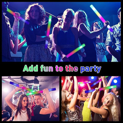 100 Pcs 18.5 inch Foam Glow Sticks Bulk, 4 Color LED Light Foam Sticks, Glow In The Dark Party Supplies, 3 Modes Colorful Flashing for Birthday Wedding Easter Halloween Christmas
