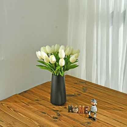 ONLY ART Artificial Cream Tulips 20 Pcs – 13.5 Inch PU Faux Flowers with Bendable Stems for Home Décor, Wedding Centerpieces, DIY Floral Arrangements, Table Decorations