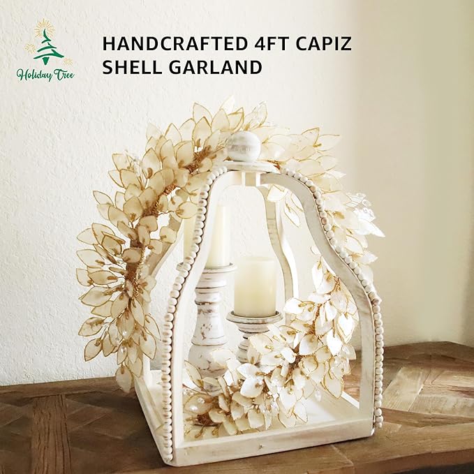 Holiday Tree Handcrafted 48" Capiz Shell Coastal Christmas Garland – Rectangular Design for Indoor Use | Elegant Capiz Splendor & Beach Christmas Decor for Home