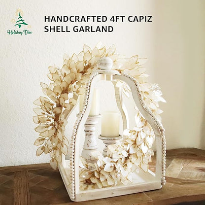 Holiday Tree Handcrafted 48" Capiz Shell Coastal Christmas Garland – Rectangular Design for Indoor Use | Elegant Capiz Splendor & Beach Christmas Decor for Home