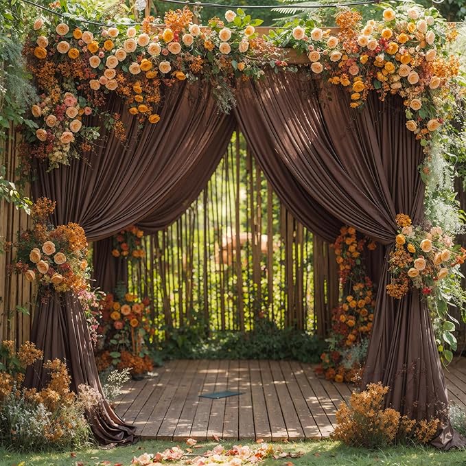 4 Panels Brown Backdrop Curtain for Parties Wedding Wrinkle Free Brown Photo Curtains Backdrop Drapes Fabric Decoration for Birthday Party Baby Shower 20ft(W) x 10ft(H)