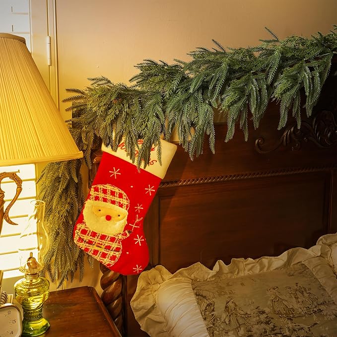 Norfolk Pine Garland Artificial Real Touch Green Thick Faux Norfolk Pine & Cedar 6FT Greenery Christmas Decor for Mantle Fireplace Wall Table Railings Indoor Outdoor Xmas Decorations
