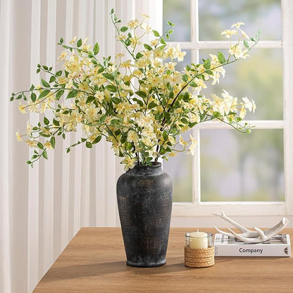 Large Ceramic Rustic Vase, 11 Inch Tall Flower Vase Rustic Farmhouse Decorative Vase Floral Pottery Vases for Home Decor Table Living Room Entryway Mantel Bookshelf Bedroom Bathroom Kitchen - Black