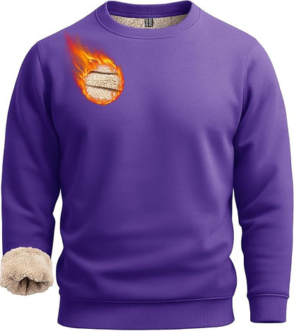 Boladeci Men's Full Sherpa Lined Crewneck Sweatshirts Heavy-weight Fleece Pullover Thick Thermal Long Sleeve Cotton
