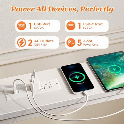 SUPERJARE 102.3 Inch Sofa Table with 2 Power Outlets and USB-C Ports, 5.9 Inch Narrow Console Table with Storage, Extra-Long, for Entryway Hallway Couch Behind Sofa, Small Spaces, White