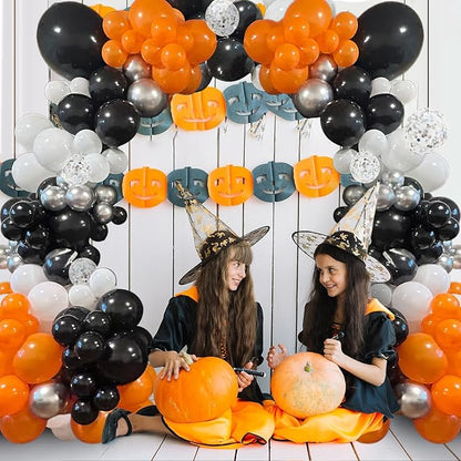 Black Orange Balloons 12 Inch Black Orange Silver Confetti Balloons Halloween Trick or Treat Balloon for Boys Men Basketball Graduation Bachelorette Baby Shower Birthday Party Decorations, 35 Pcs