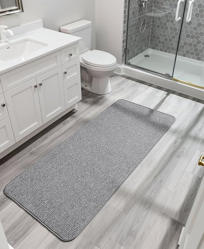 Bath Mat,Ultra Thin Bathroom Runner Rugs,Large Bath Mats for Bathroom,Quick Dry,Non-Slip,Machine Washable,Low Pile,Bath Rug,Shower Outside,Sink,Home Decor Accessories.Grey,2'x5'（24x60inch）
