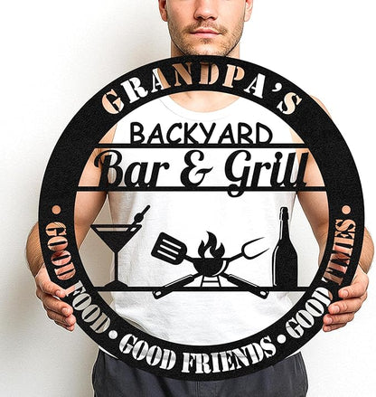 Custom BBQ Cooking Metal Sign, Personalized Name Cut Grill Wall Art for Outdoor Kitchen, Rustic Backyard Patio Gift