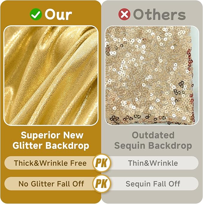 40ftx10ft Thick Gold Glitter Backdrop Curtain for Parties, Wrinkle Free Sparkling Sequin Backdrop Drapes, 8 Panels 5x10ft Shimmer Photo Back Drop Cloth for Wedding Birthday Photography Background