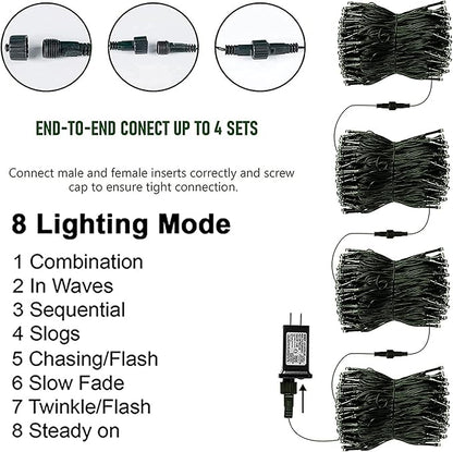 TW SHINE Red Christmas Lights, 400 LED 132FT Outdoor Christmas Lights Plug in with 8 Modes, Waterproof Light Outdoor Green Wire, Indoor Xmas Decorations for Party Yard House Decor
