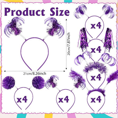 Censen 24 Pcs Pom Pom Headband Tinsel Wrapped Ponytail Head Bopper Costume Headwear Halloween Party Accessory
