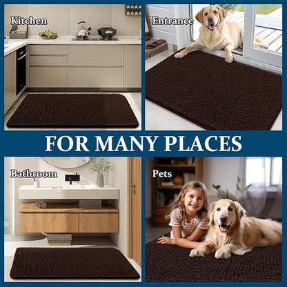 OLANLY Dog Door Mat for Muddy Paws 32x20, Absorbs Moisture and Dirt, Absorbent Non-Slip Washable Doormat, Quick Dry Chenille Mud Mat for Dogs, Entry Indoor Entryway Carpet for Inside Floor, Brown