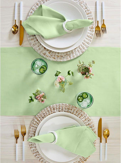 Solino Home Linen Table Runner 120 Inches Long - 100% Pure Linen Pastel Green Table Runner 14 x 120 Inch - Fete