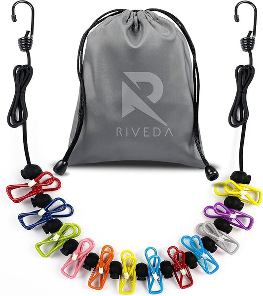 Portable Travel Clothesline with 12 Colorful Clips & Bag, Elastic RV & Camping Clothes Line for Indoor Laundry Drying Line & Outdoor Camping Accessories (Elastic)