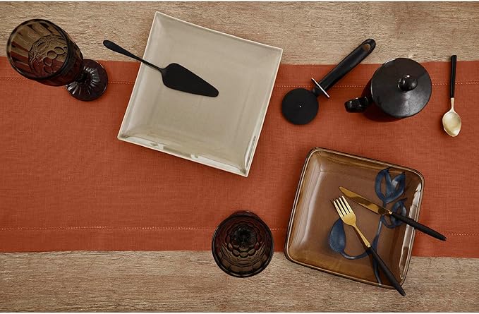 Solino Home Linen Cinnamon Table Runner 156 Inches Long - 100% Pure Linen Extra Long Table Runner 14 x 156 Inch - Classic Hemstitch - Fall, Autumn