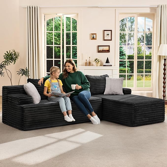 Hobestluk Modular Sectional Sofa Couches L-Shape Couch 3 Seat Modular Sofa Memory Foam Sectional Couches for Living Room, Cloud Couch with Oversized Chaise (96" Right Facing Chaise)