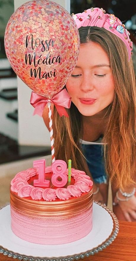 Knotted Headband for Women Lollipop Birthday Cake Crystal Jeweled Embellished Top Knot Hairband Statement Wide Turban Hair Hoop Funny Gifts for Girls Sister Birthday Xmas Holiday Party